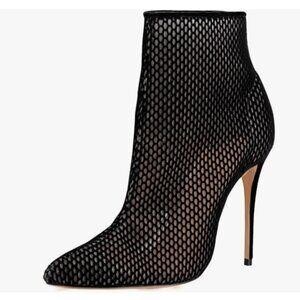 FSJ Black Mesh High Heel Ankle Boots Pointed Toe Stilettos Zipper Unique Shoes
